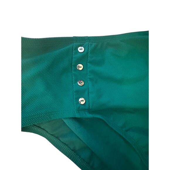 Green Textured X Tie Back High Waist Bikini Women's Large 12-14 New - Picture 5 of 11